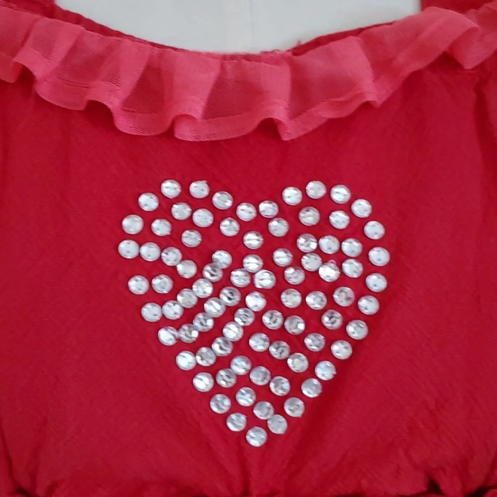 Red Heart Rhinestone Ruffle Apron - Picture 5 of 6